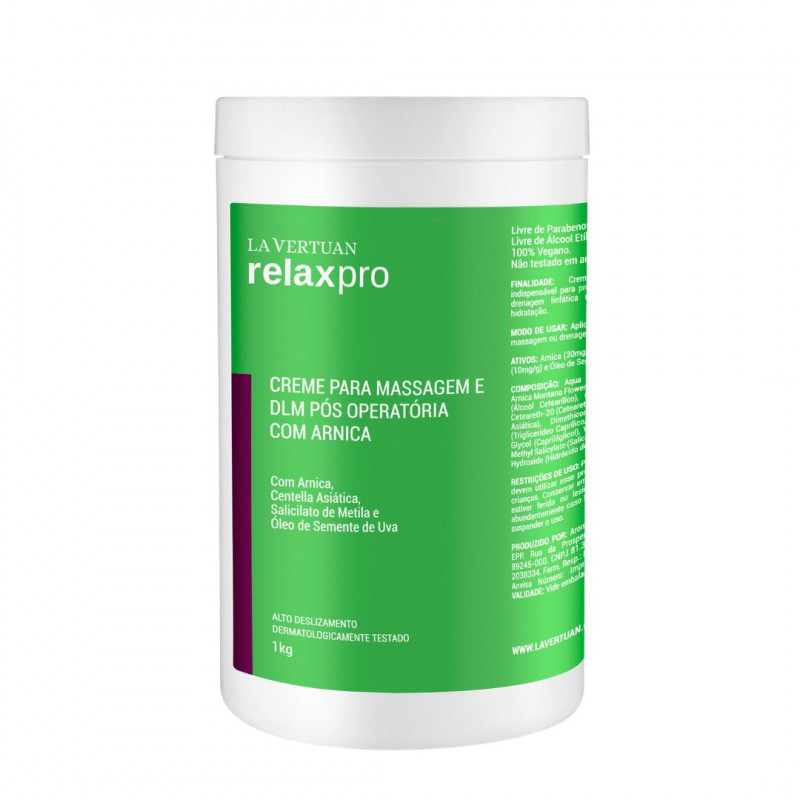 CREME PARA MASSAGEM E DLM POS OPERATORIA COM ARNICA 1KG RELAX PRO LA VERTUAN* (A)